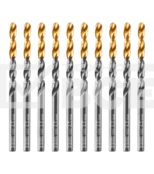 Сверло по металлу Denzel 4,5 мм, HSS-Tin, Golden Tip, 10 шт.