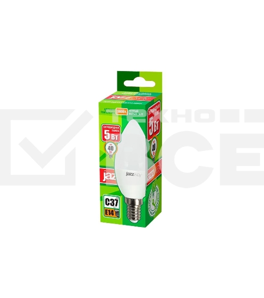 Лампа светодиодная JazzWay PLED-ECO-C37 5Вт свеча 3000К теплый белый E14 400лм 220-240В