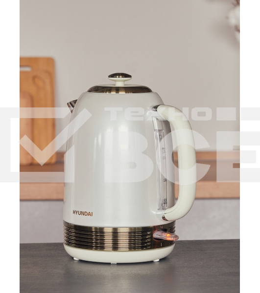 Чайник электрический Hyundai HYK-S4500 1.7 л, 2200 Вт, жемчужный/золотистый (корпус: нержавеющая сталь/пластик)
