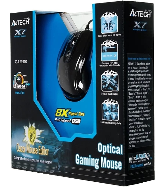 Мышь проводная A4Tech X-710MK черный, 2000 dpi, USB, кнопки - 7