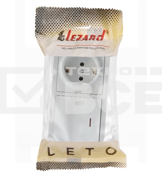Блок выключатель 1-клав. с инд. и розетка 1-местн с заземл. LETO бел. горизонталь LEZARD 752-0200-170BIP