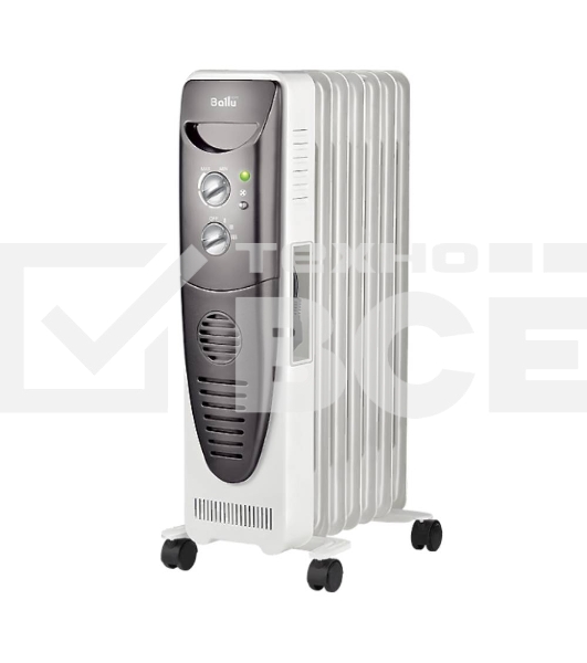 Масляный обогреватель Ballu Turbo BOH/TB- 07FH 1500 (7 секций), белый, 1500 Вт, 24 м2, механический термостат