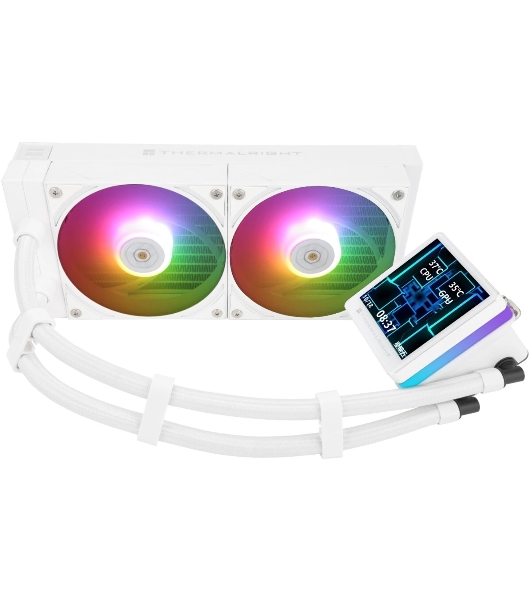 Водяное охлаждение для процессора Thermalright Grand Vision 240 (240mm, LED, White, ARGB/Fans: 2x120mm, 80.45CFM, 29.4dBA, 2150RPM/Pump height 72.5mm, 6400RPM, Rad thickness 27mm/S: 1700, 1200, 1851, 115X, 2011, 2066, AM5, AM4)