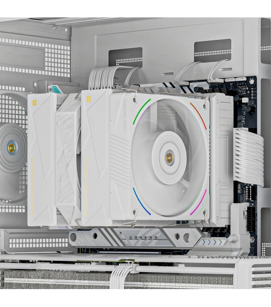 Кулер для процессора Thermalright Royal Pretor 130 Ultra White (4-pin PWM, 158mm, Ni/Cu, 7x6mm, 1x120mm ARGB +1x130mm, 69CFM/81.88CFM, 27dBA/28.3dBA, 2150RPM/1750RPM, S: 1200, 1700, 1851, 115X, 2011, 2066, AM4, AM5, white)