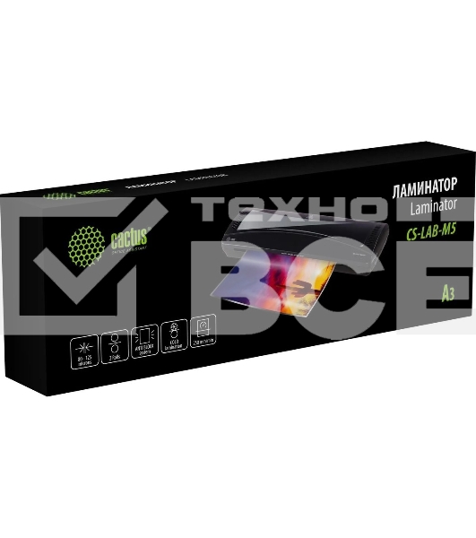 Ламинатор Cactus CS-LAB-M5 черный A3 (80-125мкм) 25 см/мин (2 вал.) хол. лам. лам. фото