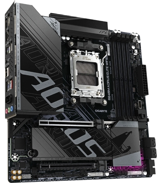 Материнская плата Gigabyte B840M AORUS ELITE WIFI6E, AM5, AMD B840, 4xDDR5, 4xSATA, 2xM.2, 1xPCIe 4.0 x16, 1xPCIe 3.0 x16, 1xHDMI, 1xDP, 1x2.5Gb LAN, Wi-Fi 6E, Bluetooth 5.3, 1xUSB-C 10Gbps, 1xUSB-C 5Gbps, 2xUSB-A 10Gbps, 2xUSB-A 5Gbps, 4xUSB-A 2.0, 1xPS/2, 3x3.5 мм, 7.1, mATX