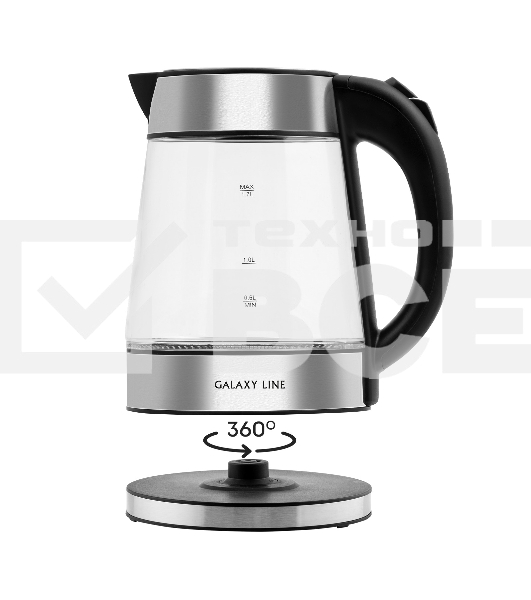 Чайник электрический Galaxy Line GL 0561, стекло, 2200 Вт, 1,7 л, многоцветная LED-подсветка, съемный фильтр, корпус из термостойкого стекла