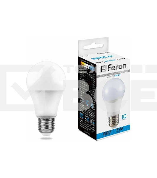 Лампа светодиодная FERON LB-91 (25446) 7W 230V E27 6400K A60