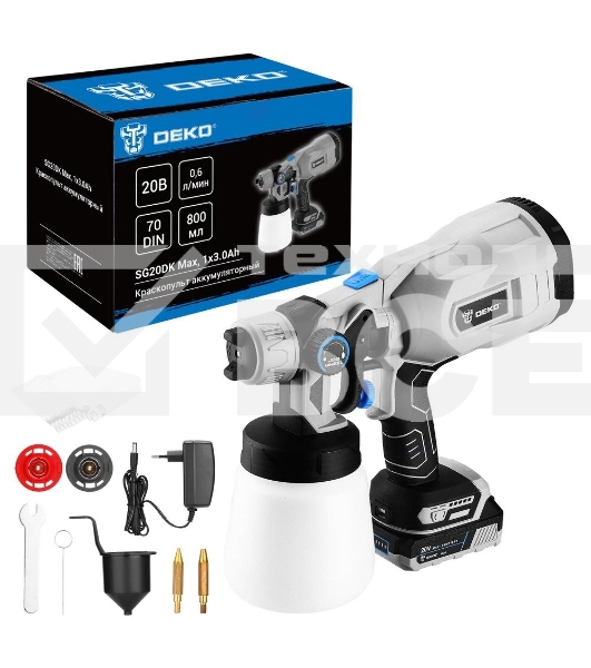 Краскопульт аккумуляторный DEKO SG20DK Max, 20В, 800 мл, 1x3.0А·ч 083-1135