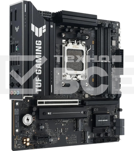 Материнская плата ASUS TUF GAMING B850M-E WIFI, AM5, AMD B850, 4xDDR5, 4xSATA, 3xM.2, 1xPCIe 5.0 x16, 1xPCIe 3.0 x1, 1xHDMI, 2xDP, 1x2.5Gb LAN, Wi-Fi 6E, Bluetooth 5.3, 1xUSB-C 10Gbps, 1xUSB-A 10Gbps, 2xUSB-A 5Gbps, 4xUSB-A 2.0, 3x3.5 мм, 7.1, mATX