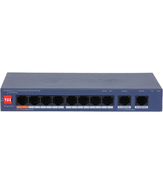 Коммутатор Dahua DH-CS4010-8ET2GT-60 8-портовый PoE с функцией облачного управления, 8xRJ45 100Mb, 2xRJ45 1Gb uplink
