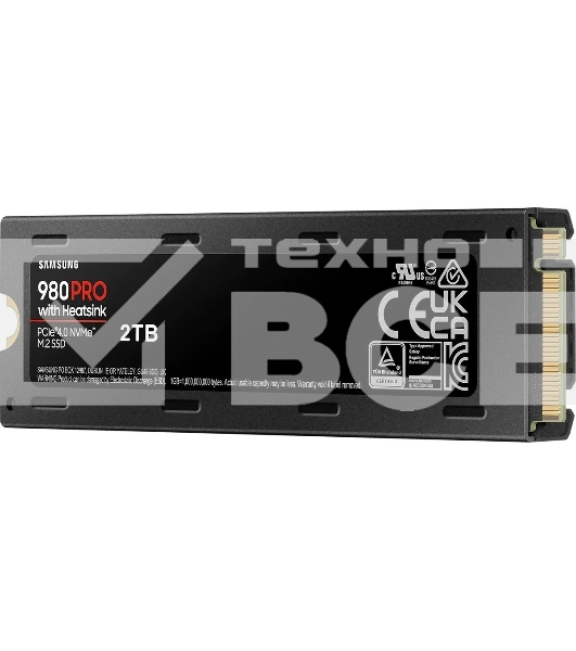 Накопитель SSD Samsung 980 PRO MZ-V8P2T0CW, 2Tb, PCIe 4.0 x4, M.2 2280, NVMe, R/W 7000/5100, с радиатором
