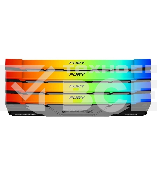 Оперативная память Kingston Fury Renegade, DDR4, 128GB (4x32GB), 3600MHz, CL18, радиатор, RGB, чёрный/серебристый