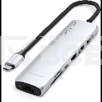 Док-станция (USB-хаб) Satechi ST-P7SS 7-in-1 USB-C Slim Multiport Adapter with Ethernet (Type-C,HDMI, 2xType-A, SD,microSD, RJ-45), до 80 Вт серебристый, фото 1