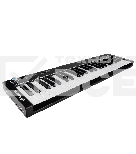 Клавиатура MIDI [AX-1973K] Axelvox [KEY49j Black] 4-октавная (49 клавиш) динамическая USB, 3 кнопки, джойстик (Pitch Bend и Modulation), 1 программируемый фейдер, вход Sustain педали, выключатель питания, питание от USB. Цвет черный.