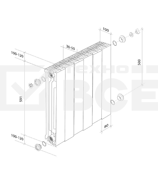 Радиатор биметаллический Royal Thermo PianoForte 500 серебристый - 12 секц.