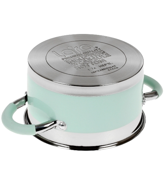 Кастрюля LARA LR02-540 MINT 16x9 см, 1,7 л, носик, индукционное дно, крышка с бортом, полипропилен, силикон, нержавеющая сталь