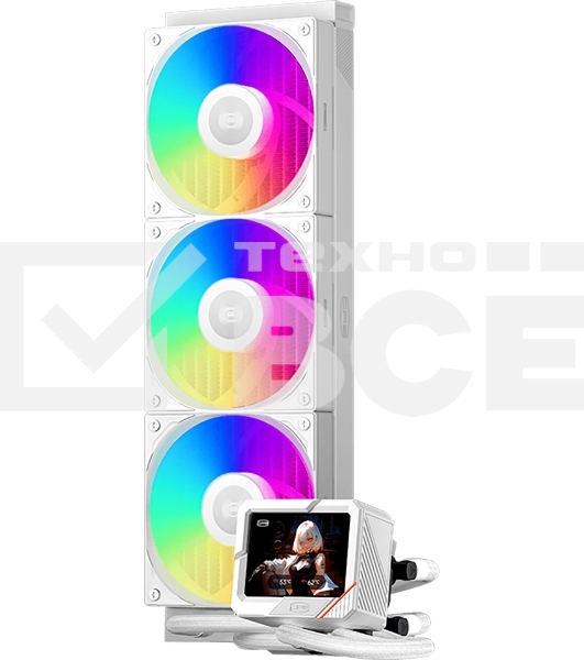 Система охлаждения PCCooler GT360 ARGb Display WH (310W, 360мм, LED temp., белый, ARGb/Fans: 3x120мм, 99CFM, 41.5dBA, 3000RPM/Pump 15dBA, 2600RPM, Rad thickness 27мм/S: 1851, 1700, 1200, 115X, AM5, AM4)