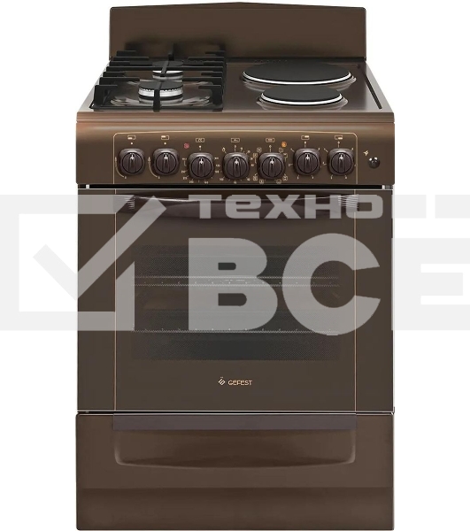 Плита комбинированная Gefest ПГЭ 6112-02 0137 коричневый, конфорок 2 газовых и 2 электрических, духовка 55 л, 60 см x 85 см x 60 см