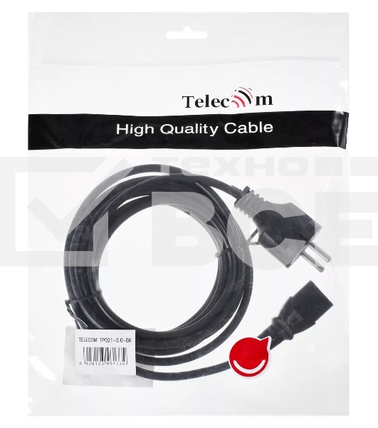 Кабель компьютер - розетка 3m 220V (Европейский стандарт) VCOM/TELECOM