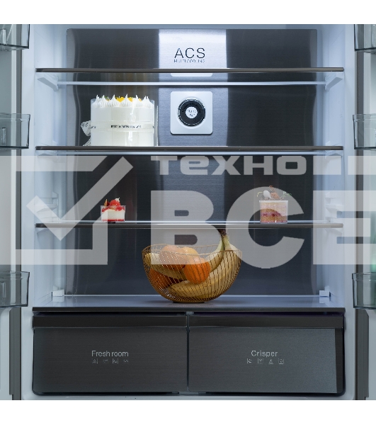 Холодильник Бирюса CD 496 TGG текстурированное бежевое стекло трёхкамерный 334/162л морозилка снизу, No Frost, Side by Side