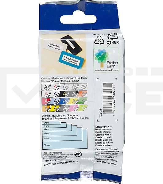Картридж Brother TZe-251 24 мм, 8 м, черный шрифт, белый фон, для BROTHER P-Touch
