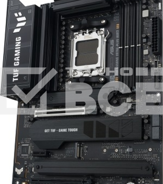 Материнская плата ASUS TUF GAMING X870E-PLUS WIFI7, AM5, AMD X870E, 4xDDR5, 4xSATA, 4xM.2, 1xPCIe 5.0 x16, 1xPCIe 4.0 x4, 1xPCIe 3.0 x1, 1xHDMI, 1x2.5Gb LAN, Wi-Fi 7, Bluetooth 5.4, 2xUSB-C 40Gbps, 3xUSB-A 10Gbps, 4xUSB-A 5Gbps, 4xUSB-A 2.0, 3x3.5 мм, 7.1