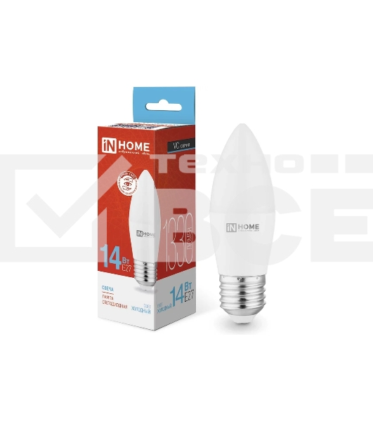 Лампа светодиодная LED-СВЕЧА-VC 14Вт E27 6500К 1330лм IN HOME 4690612047751