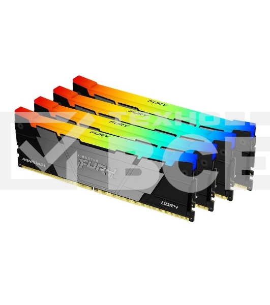 Оперативная память Kingston Fury Renegade, DDR4, 128GB (4x32GB), 3600MHz, CL18, радиатор, RGB, чёрный/серебристый