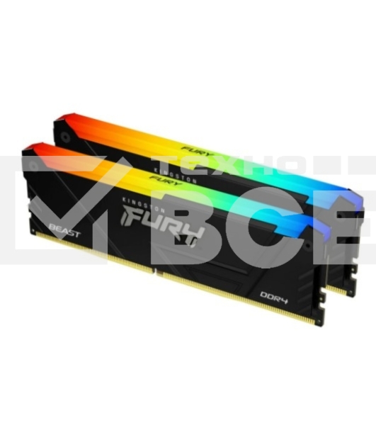 Оперативная память Kingston Fury Beast, DDR4, 16GB (2x8GB), 3733MHz, CL19, с радиатором, RGB, черный