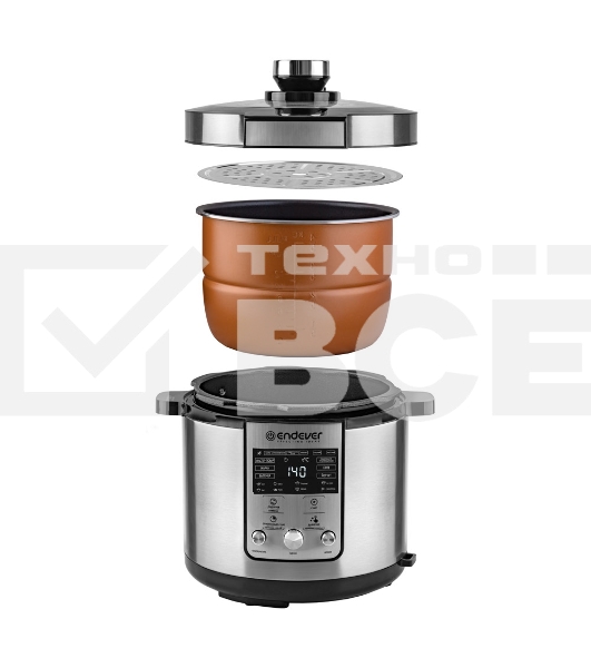 Скороварка-мультиварка электрическая Endever Vita-150 стальной, 1200 Вт, 6 л, 14 авторежимов работы, книга рецептов