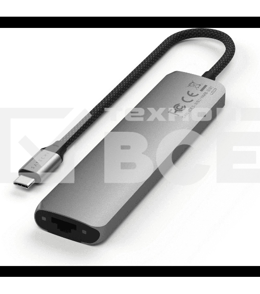 Док-станция (USB-хаб) Satechi ST-P7SM 7-in-1 USB-C Slim Multiport Adapter with Ethernet (Type-C,HDMI, 2xType-A, SD,microSD, RJ-45), до 80 Вт серый