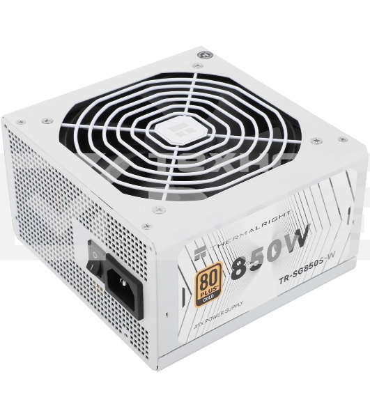 Блок питания Thermalright, 850W 80+ Gold (ATX, 3.1, PCIe 5.1, Non-modular, 1x24(20+4)pin, 1xCPU 8(4+4)pin, 2xPCIe*2 8(6+2)pin, 5xSATA3, 1x12+4pin (12VHPWR PCIe 5.1 12+4pin 600mm), 3xMOLEX4pin, Active, 120x120мм, 150x140x86mm, APFC, white)