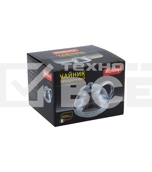 Чайник заварочный MALLONY Menta-600 из нержавеющей стали и жаропрочного стекла, 0,6 л