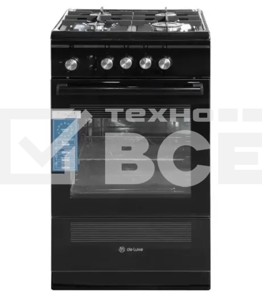 Плита газовая De Luxe 506040.24Г ЧР-001 черный, конфорок 4 шт, духовка 54 л, 50 см x 85 см x 60 см