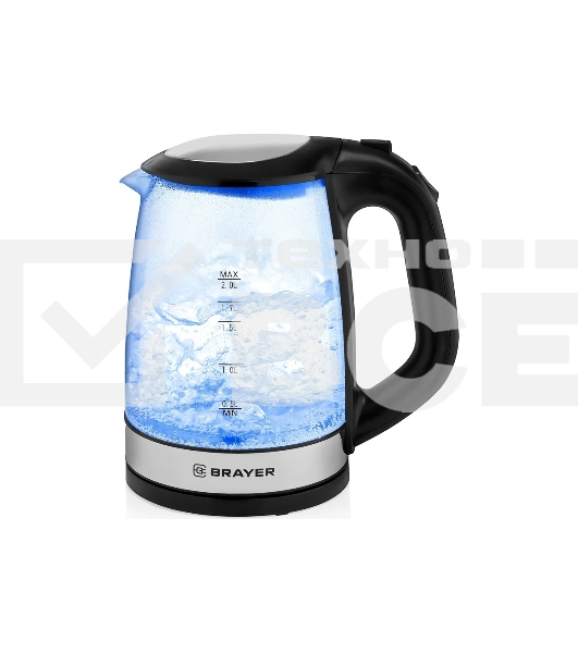 Чайник электрический BRAYER BR1040BK 2220Вт, 2 л, стекл., черный.