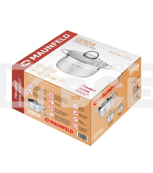 Кастрюля Maunfeld GERDA MCS25S07 из нержавеющей стали со стеклянной крышкой, 18 см, 2,5 л.
