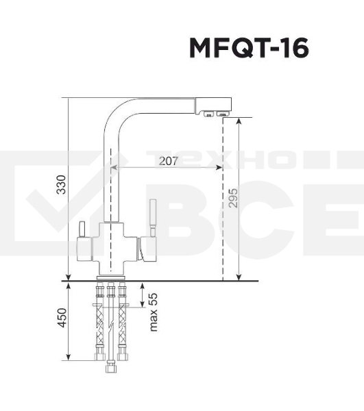 Кухонный смеситель Maunfeld MFQT-16LGR светло-серый