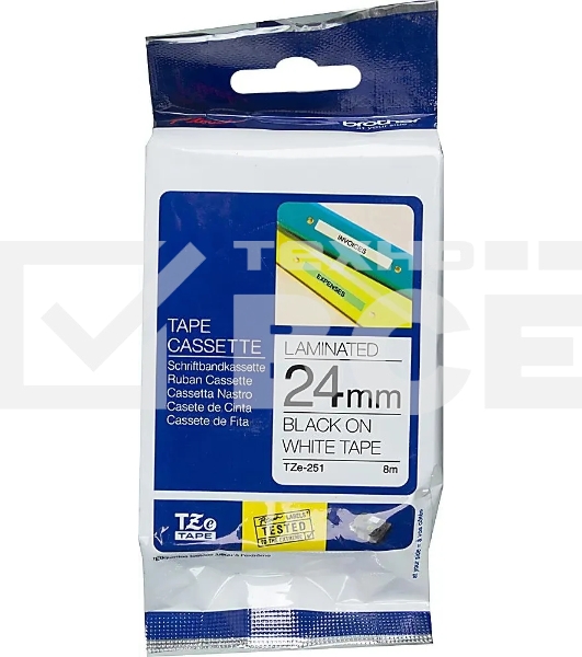 Картридж Brother TZe-251 24 мм, 8 м, черный шрифт, белый фон, для BROTHER P-Touch