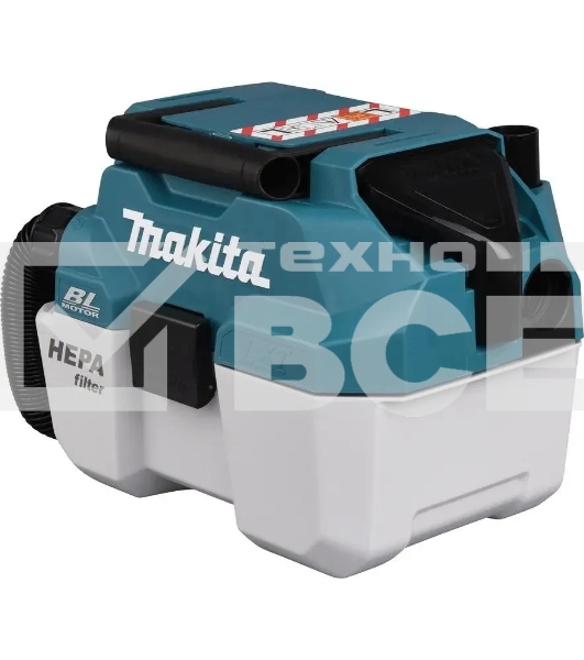 Строительный пылесос Makita DVC750LZ синий, питание от аккумулятора, уборка сухая/влажная, пылесборник контейнер, 7.5 л