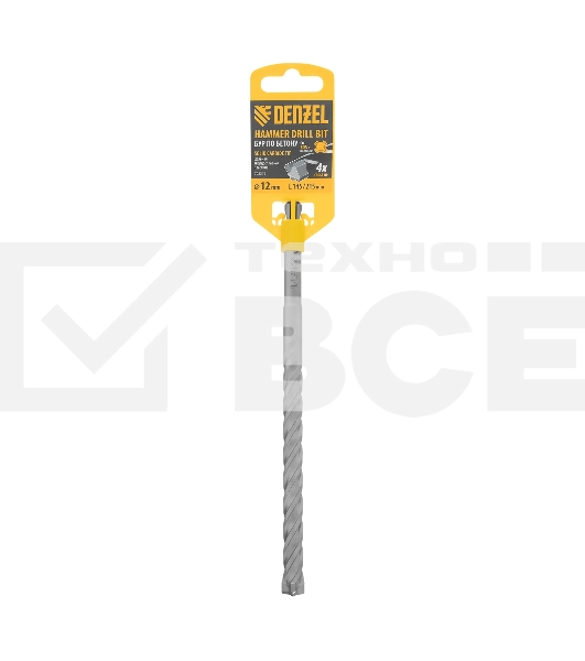 Бур по бетону Denzel цельная крестовая пластина, 12x215 мм, SDS PLUS