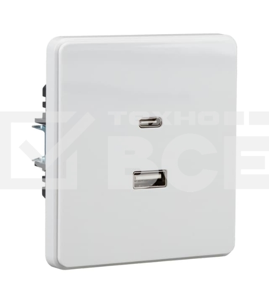 Розетка Kranz ROUND USB-A+Type-C 3А с функцией быстрой зарядки перламутр