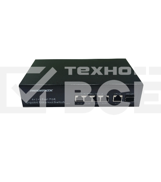 Коммутатор неуправляемый NEOMAX NMS-106PoE-1000-S, 6 портов 1000 Mbps, 4xPoE + 1xSFP, металл