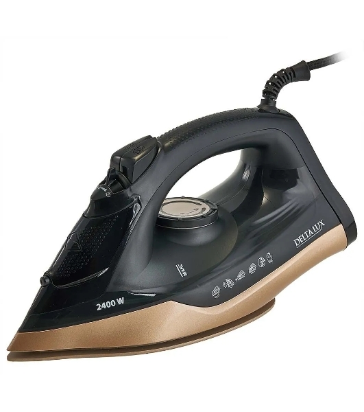 Утюг DELTA LUX DE-3007 черный/золотой, 2400 Вт, 30 г/мин, 150 г/мин, 220 мл