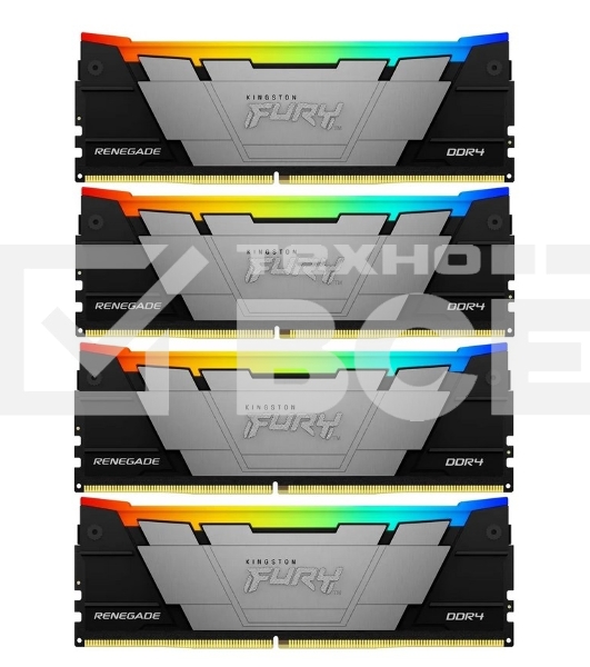 Оперативная память Kingston Fury Renegade, DDR4, 128GB (4x32GB), 3600MHz, CL18, радиатор, RGB, чёрный/серебристый