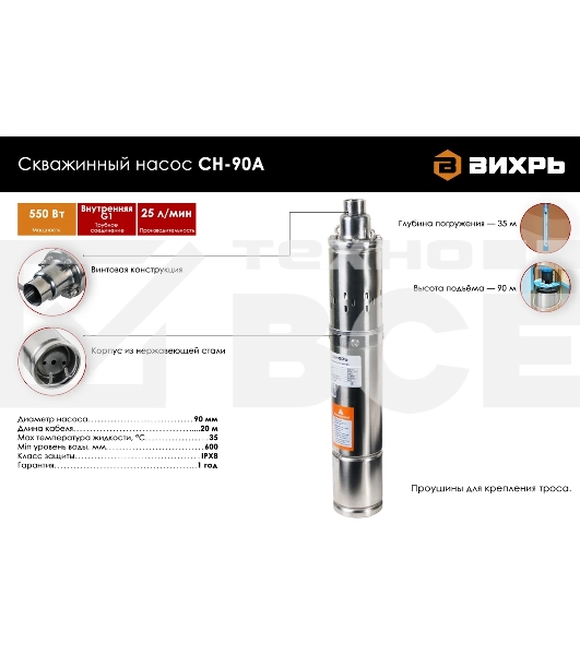 Скважинный насос Вихрь СН-90А 68/3/11