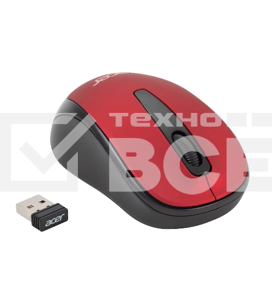 Мышь беспроводная Acer OMR136 красный, 1000 dpi, радиоканал, USB, кнопки - 3