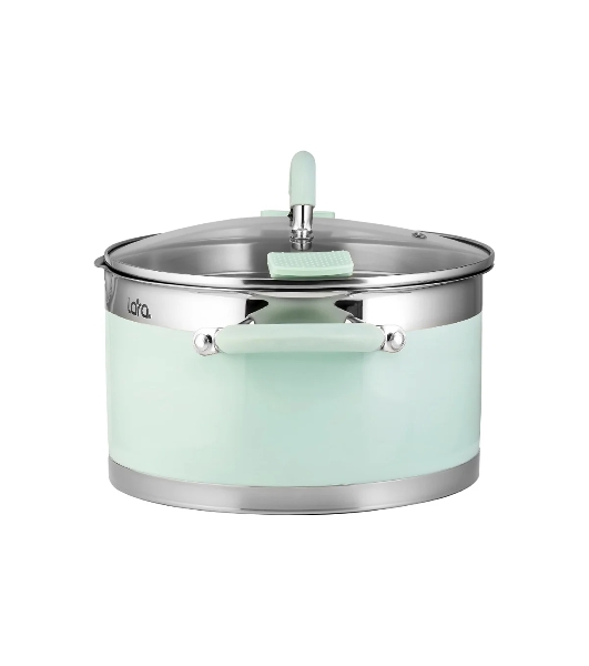 Кастрюля LARA LR02-540 MINT 16x9 см, 1,7 л, носик, индукционное дно, крышка с бортом, полипропилен, силикон, нержавеющая сталь