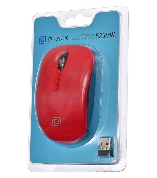 Мышь беспроводная Oklick 525MW красный, 1000 dpi, радиоканал, USB, кнопки - 3