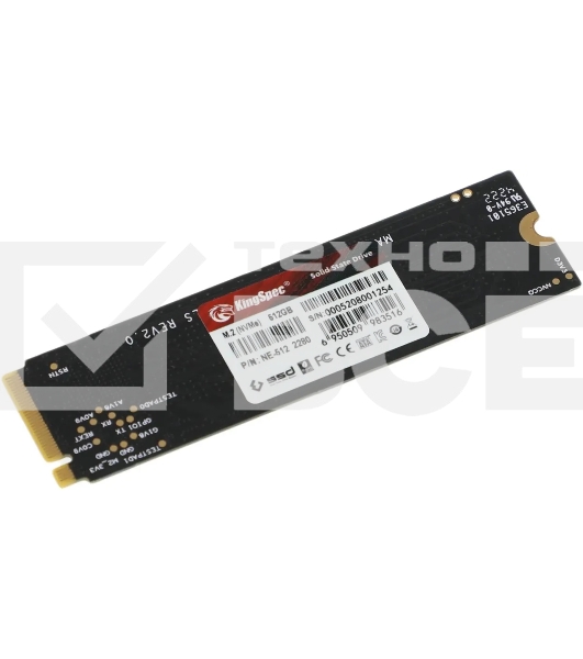Накопитель SSD KingSpec NE-512, 512Gb, M.2 2280, PCIe 3.0 x4, NVMe, R/W 2400/1700